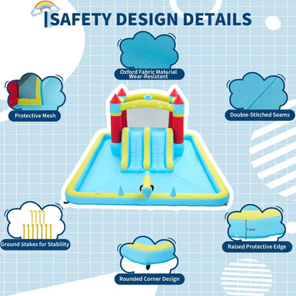 HiMISS Inflatable Bounce House With Slide 7 In 1 Water Park Splash Pool