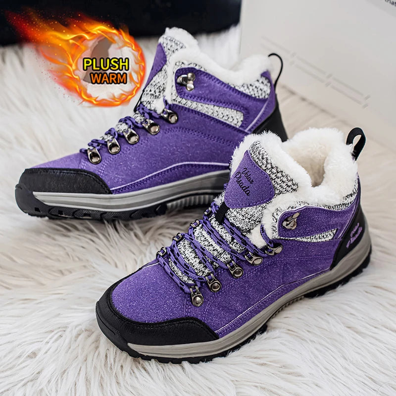 Winter Plush Fleece Lined Waterproof Snow Boots For Women Lace Up Non Slip
