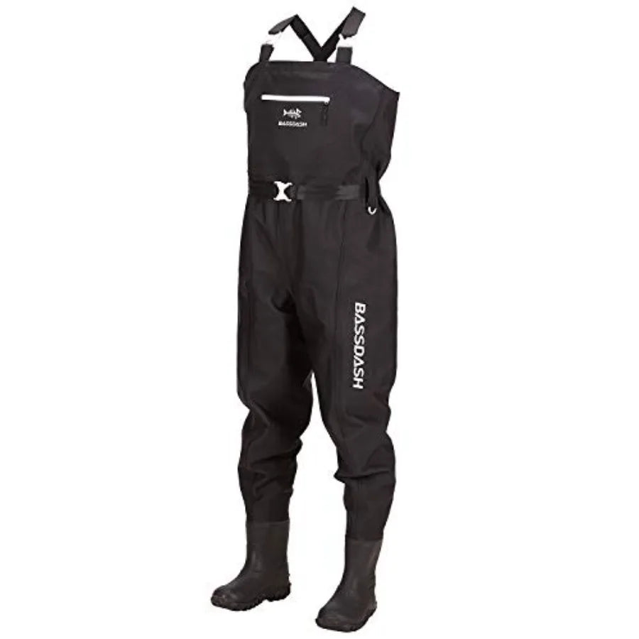 Fishing and hunting chest waders for men, ultra-high-strength nylon-PVC blend, black, 3D boot feet design for enhanced grip and