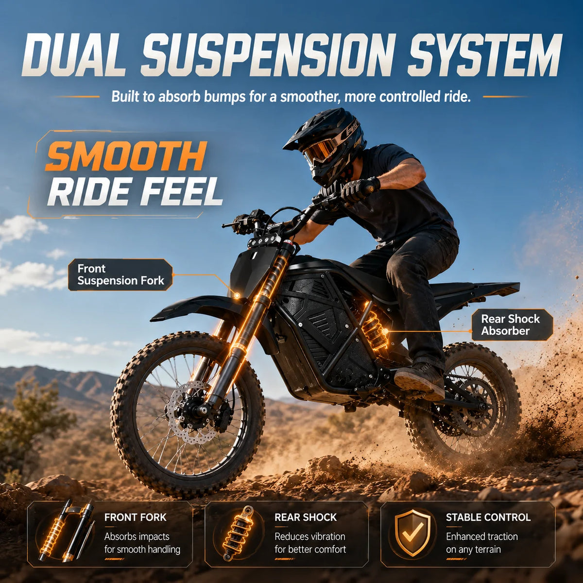 3000W Peak Power Electric Dirt Bike with Dual Suspension