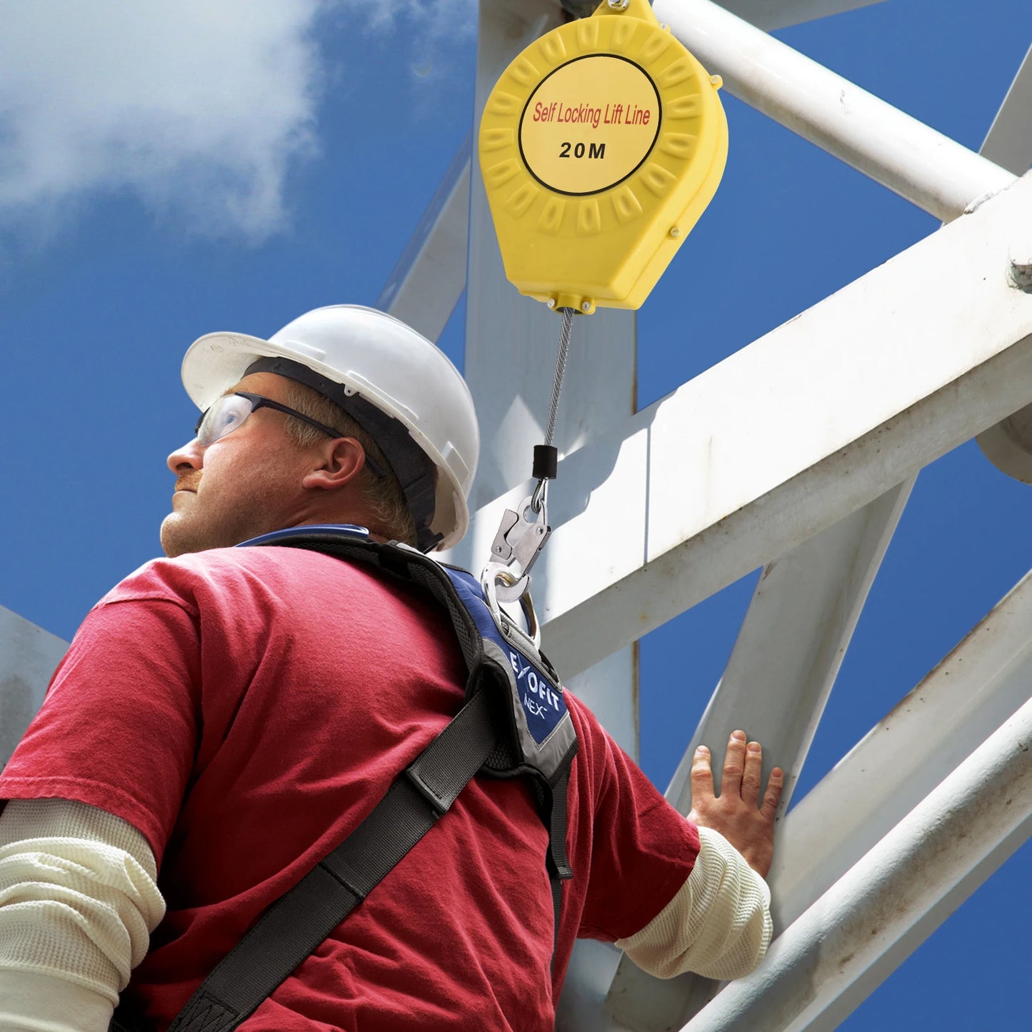 65Ft Fall Arrester | Retractable Safety Lanyard | Safety Harness Construction Roofing Gear, 330Lbs Steel Wire Rope Climbing Equipment