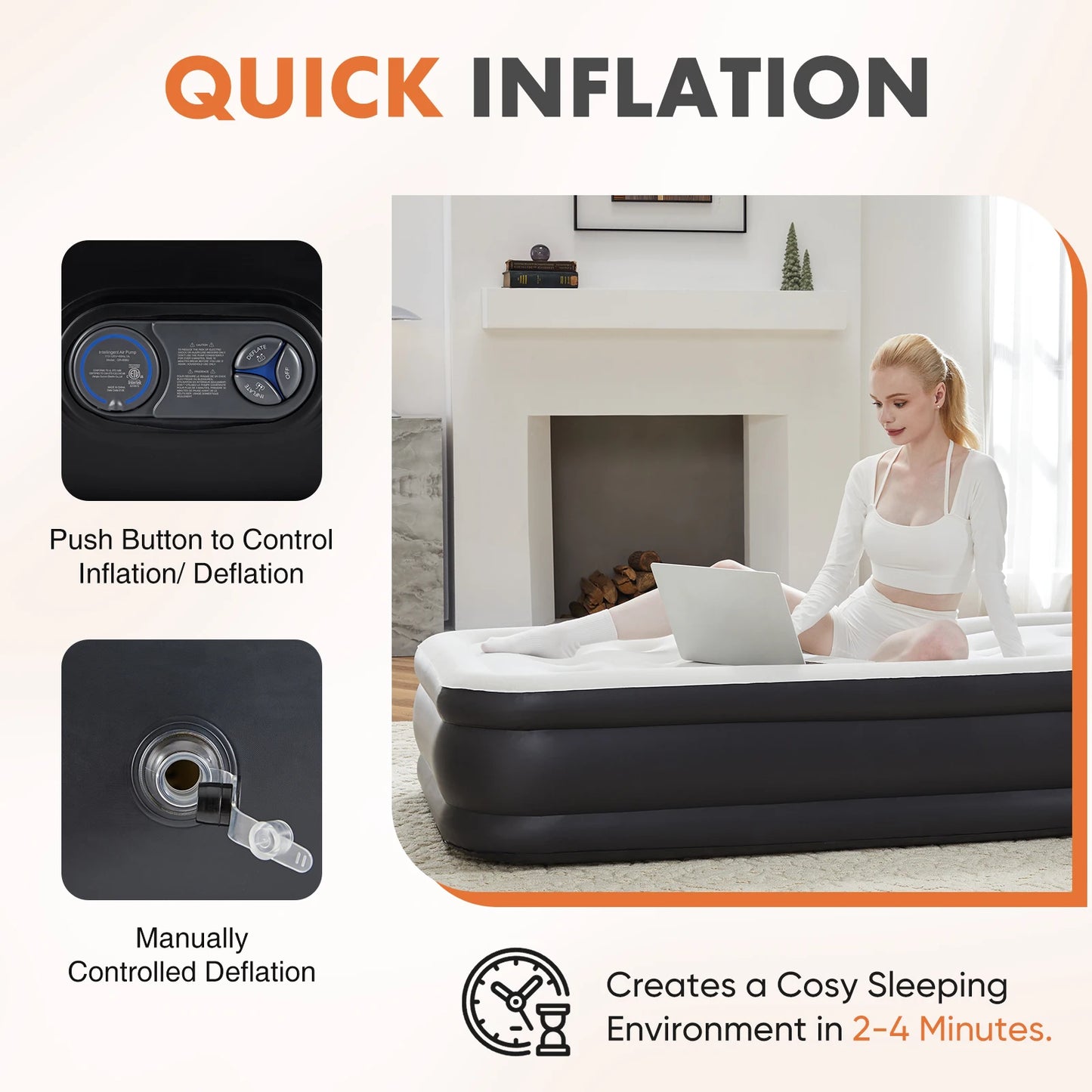 Air Mattress With Built In Pump Non Slip Bottom 660Lb
