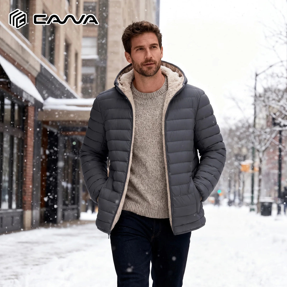 Cavva Mens Hooded Puffer Jacket Sherpa Lined Winter Coat
