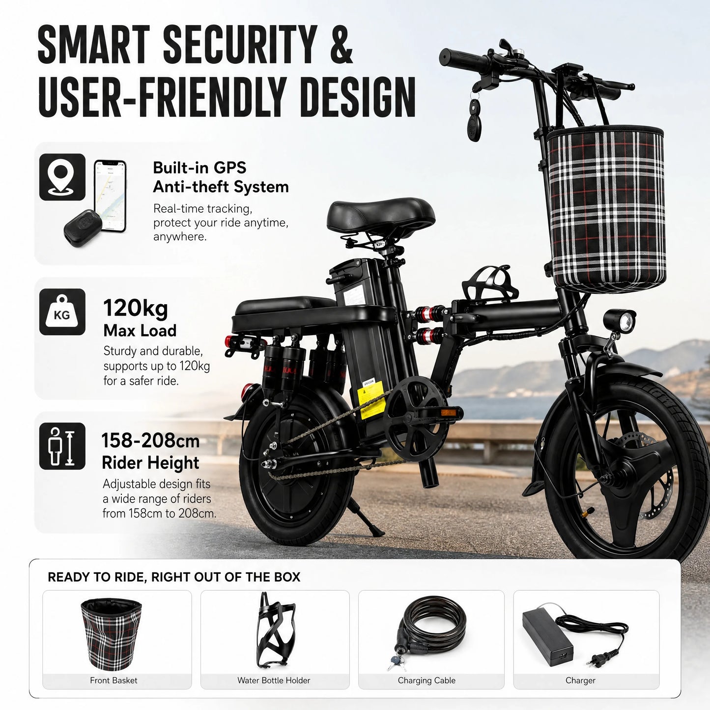 Portable Folding Electric Bike 350W 36V Lithium Battery Urban Commuter