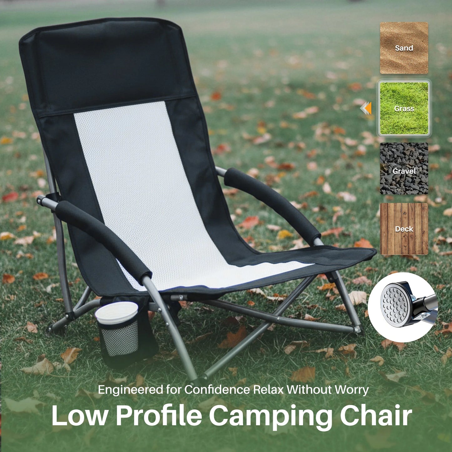 JHK Portable Lightweight Camping Beach Chair With Cup Holder