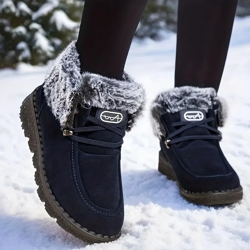 Women Suede Winter Ankle Snow Boots With Furry And Rubber Soles