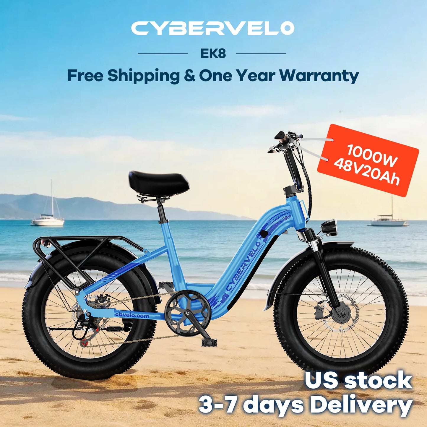 Cybervelo EK8 1000W Electric Bike 48V 20Ah Fat Tire