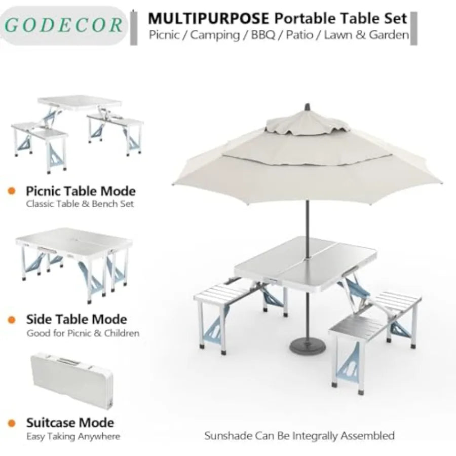 Folding Camping Table With Chairs Aluminum Frame For Outdoor Use