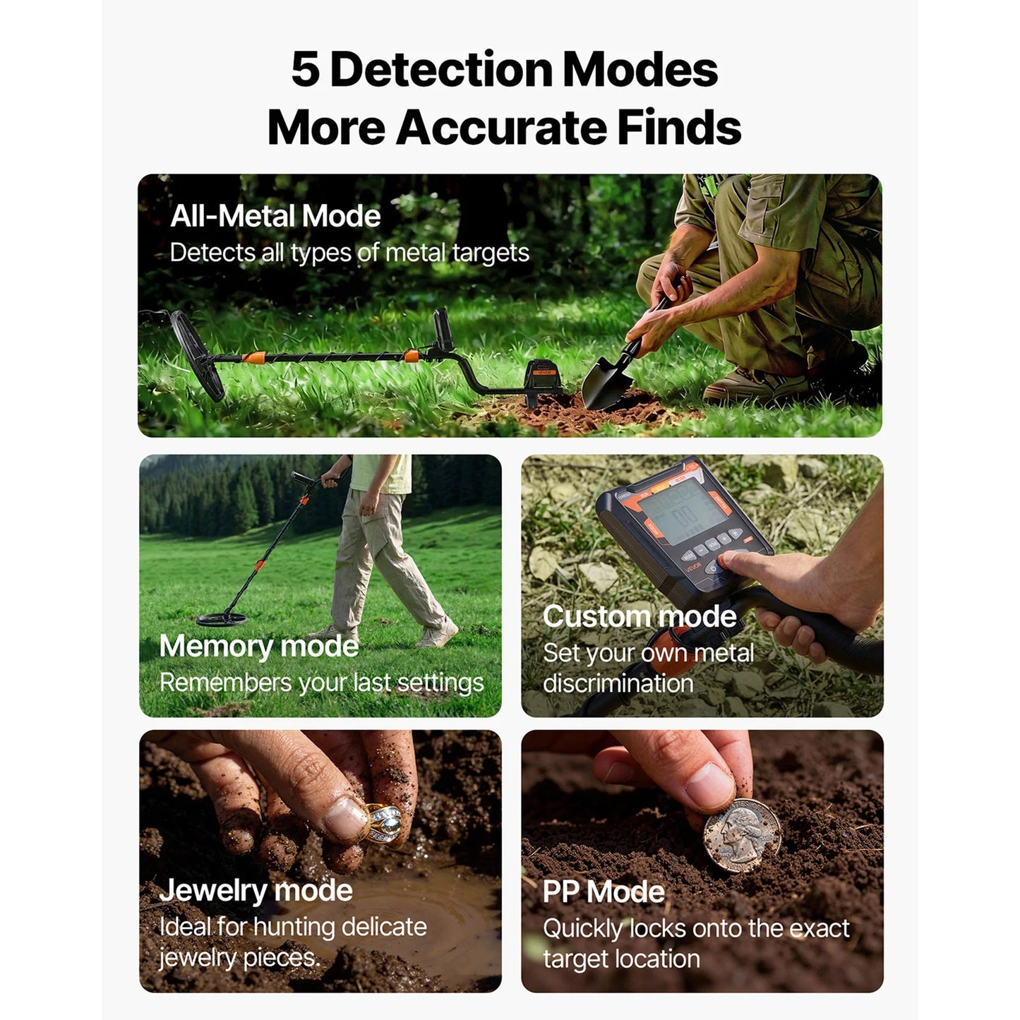 VEVOR Metal Detector For Adults High Accuracy Gold Treasure Hunt