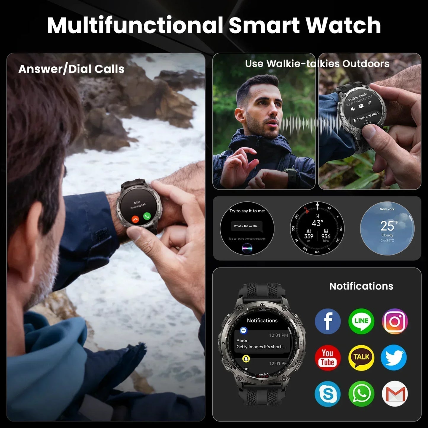 KOSPET Tank T4 Smartwatch GPS Maps 10ATM Waterproof Heart Rate