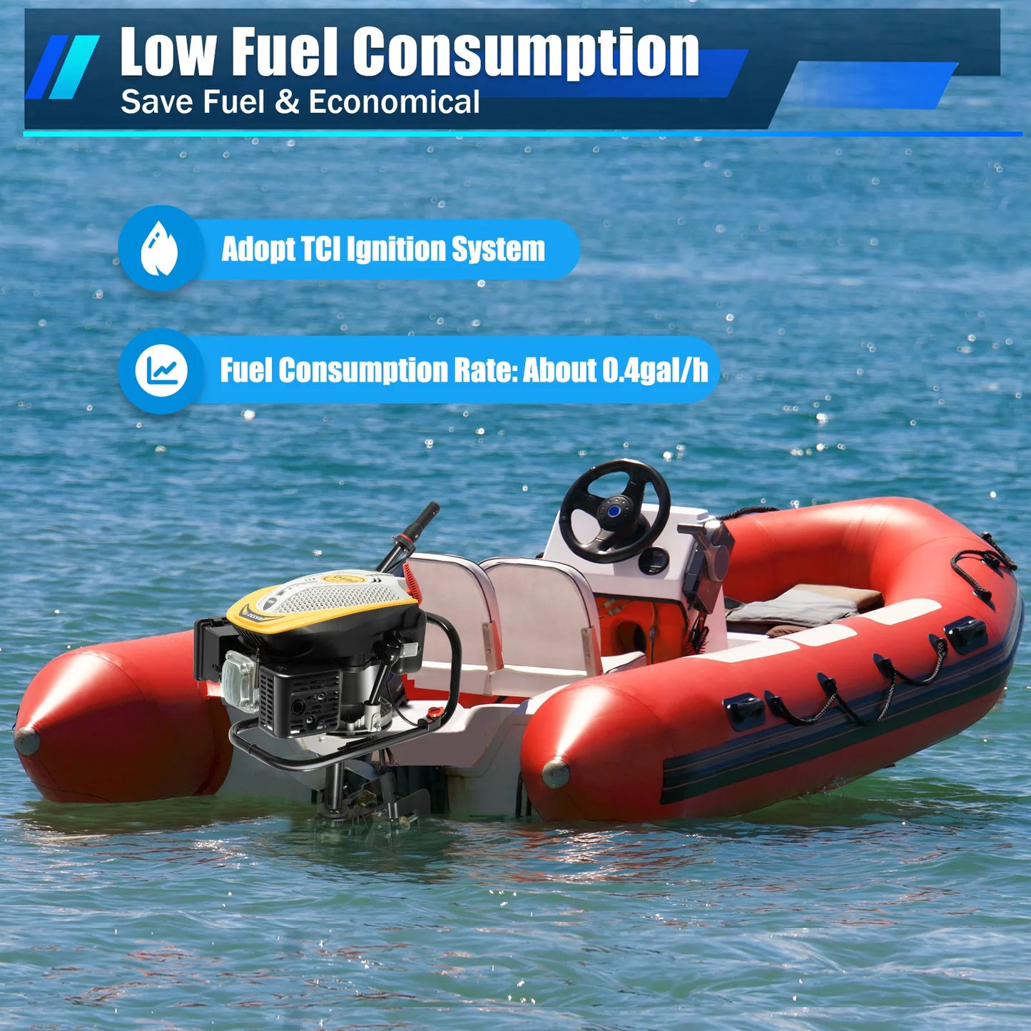 High-Quality 4-Stroke Boat Motor -  9HP Air-Cooled Hand-Start Marine Outboard with 360° Steering & Stepless Speed