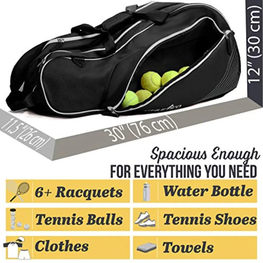 6 Racquet Tennis Bag Padded to Protect Rackets Lightweight Professional or Beginner Tennis Players Unisex Design for Men, Women