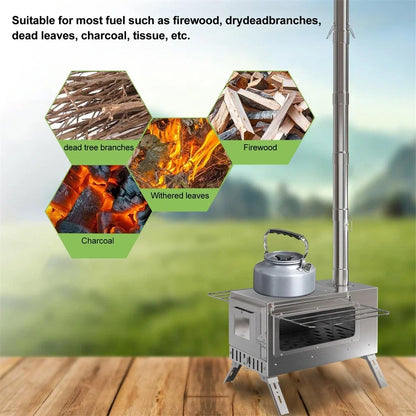 Wood Burning Portable Stove With Six Stainless Chimney Pipes For Outdoors