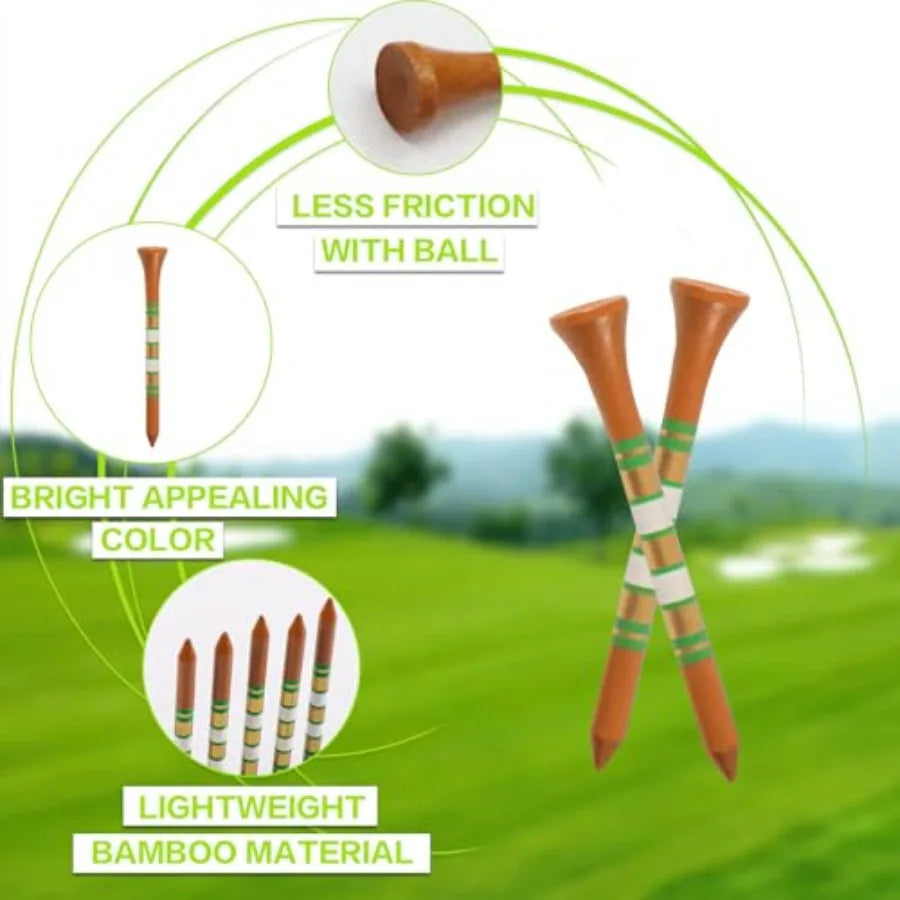 Golf Tees Wood Inch Value 50/10 Count, Durable Tees with Bright Colored Stripes for Consistent Height, 70mm 83mm Long Tees Idea