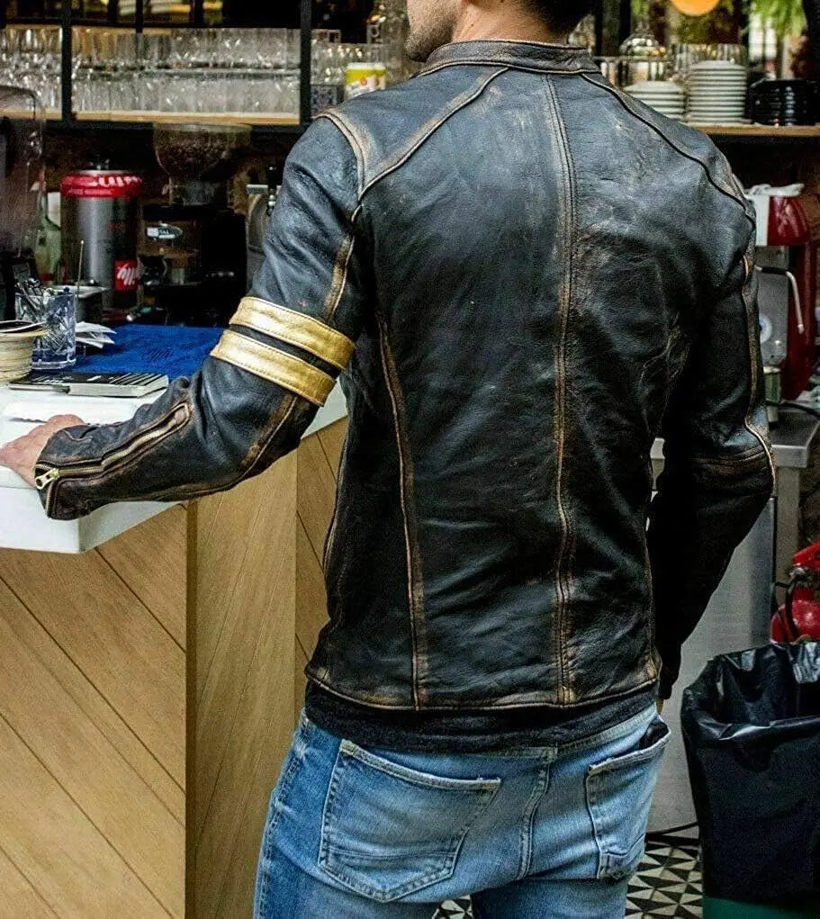 JUMPSNOW Retro Leather Moto Jacket For Men Streetwear Outerwear