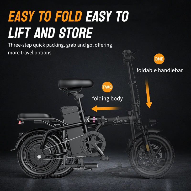 Folding Electric Bike for Adults with Brushless Motor and Suspension