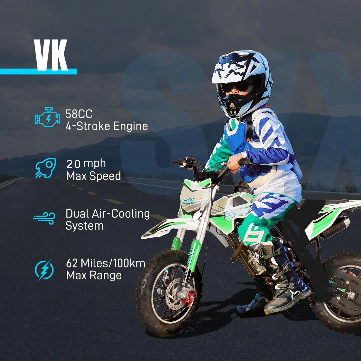 58cc Gas Powered Dirt Bike For Kids 4-Stroke Mini Pit