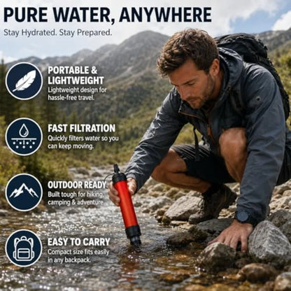 Hollow Fiber Water Filter Straw for Camping Hiking and Travel
