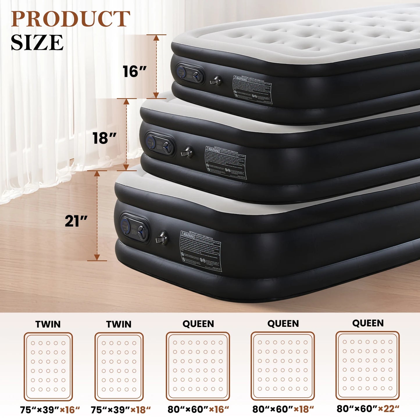 JHK Air Mattress With Non Slip Bottom For Home And Camping 660 Lbs Capacity