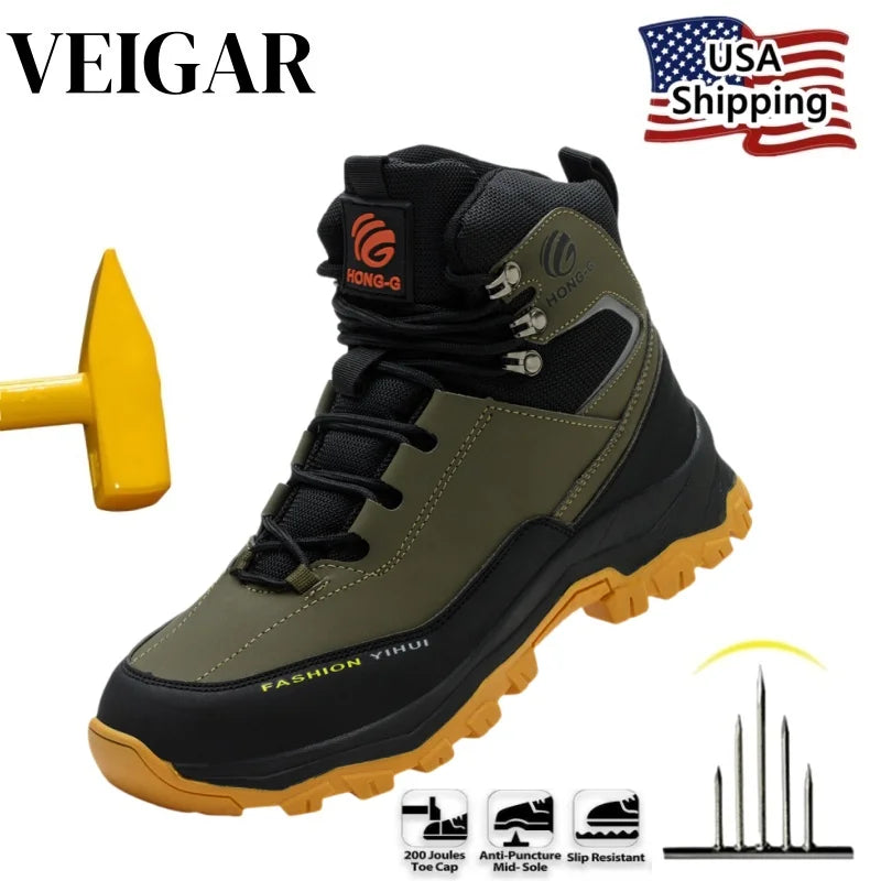 Veigar Men Steel Toe Work Boots Anti Puncture Safety Footwear