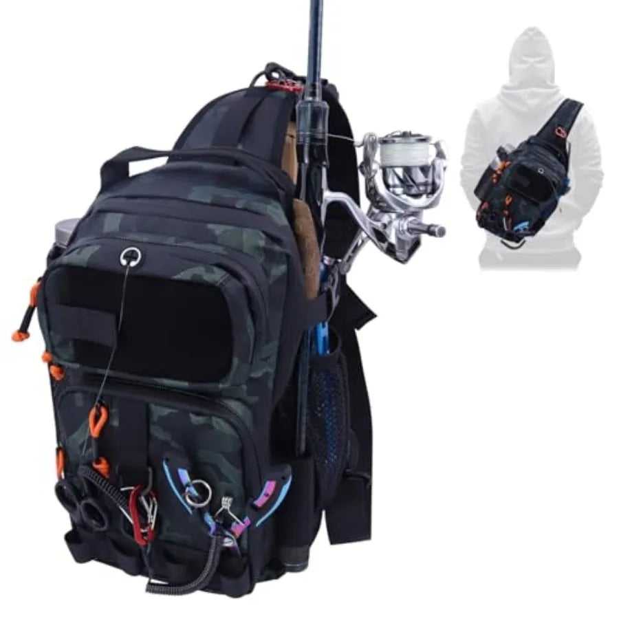 Water Resistant Fishing Backpack With Tackle Boxes And Rod Holder