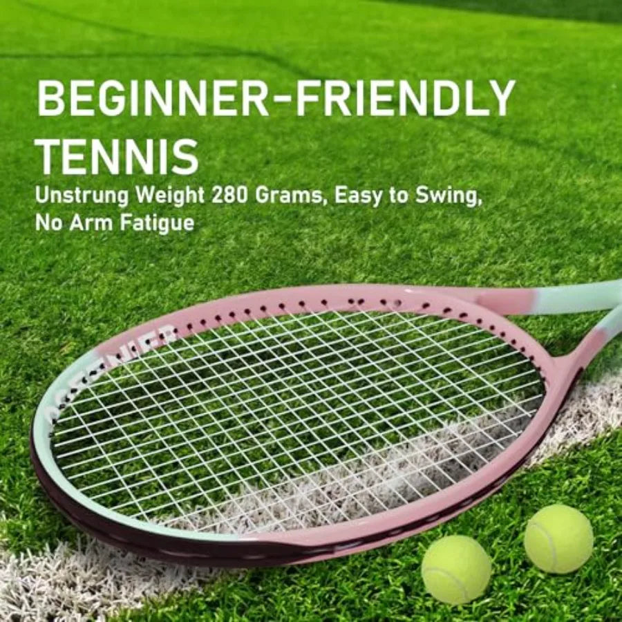 7" Tennis Racket Set for Adults, Pre-Strung Tennis Racquet for Beginners, Lightweight and Recreational Rackets with Overgrip, T