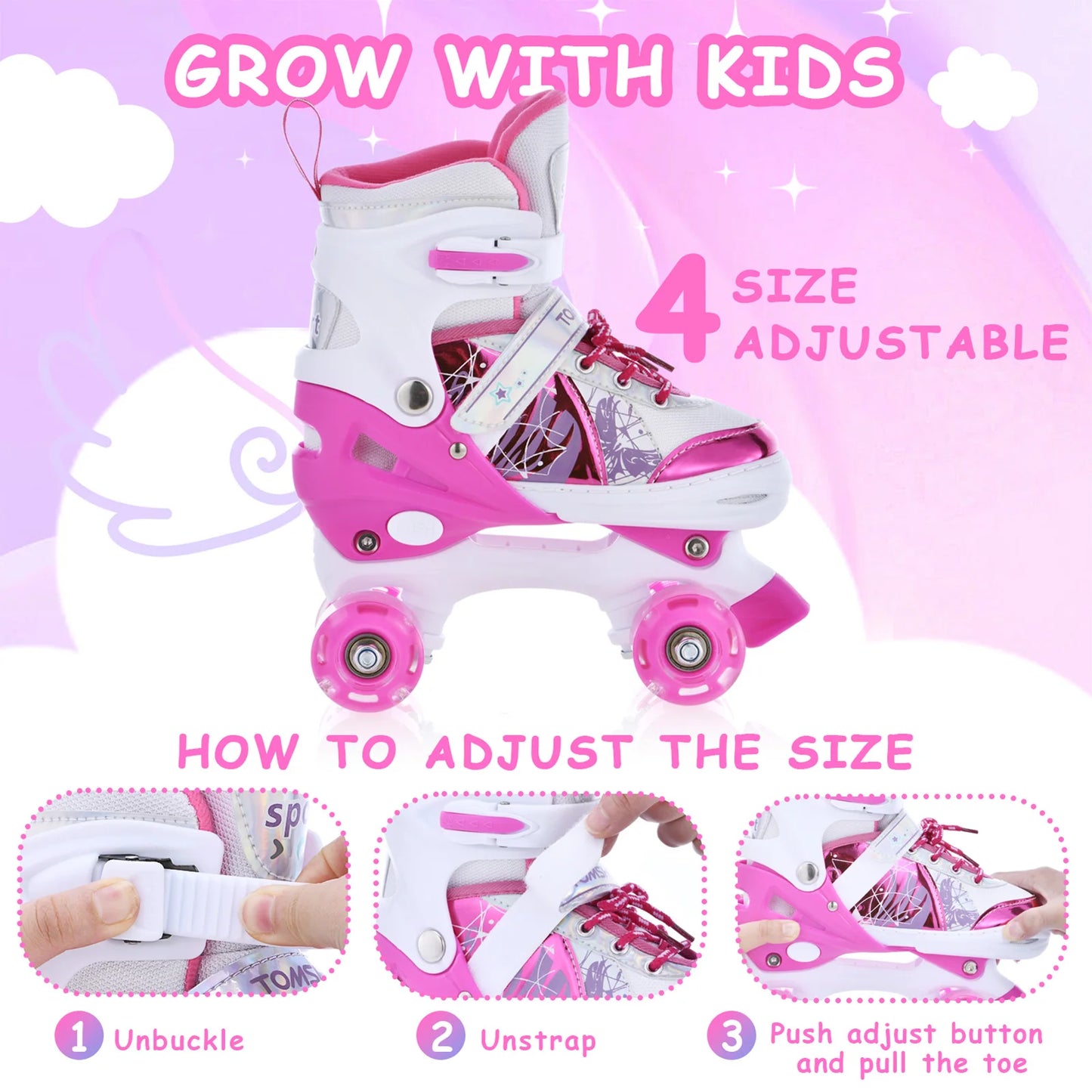 Luminous Adjustable LED Kids Roller Skates For Girls And Boys