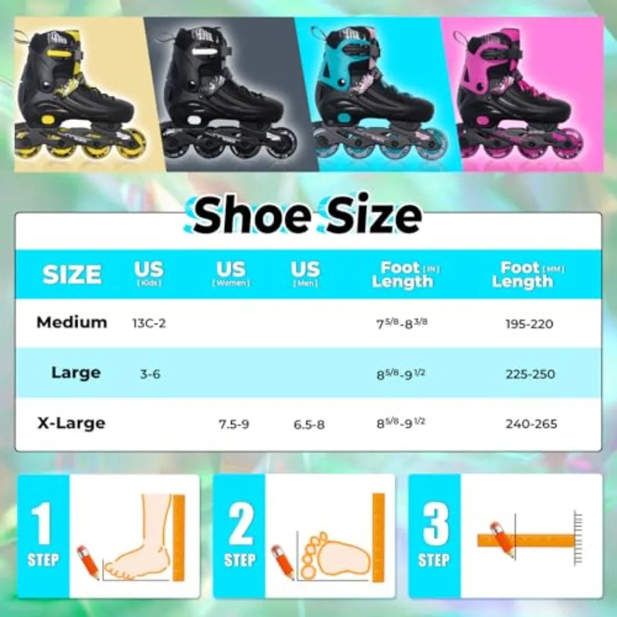 Unisex Adjustable Inline Skates With Light Up Wheels Indoor Outdoor