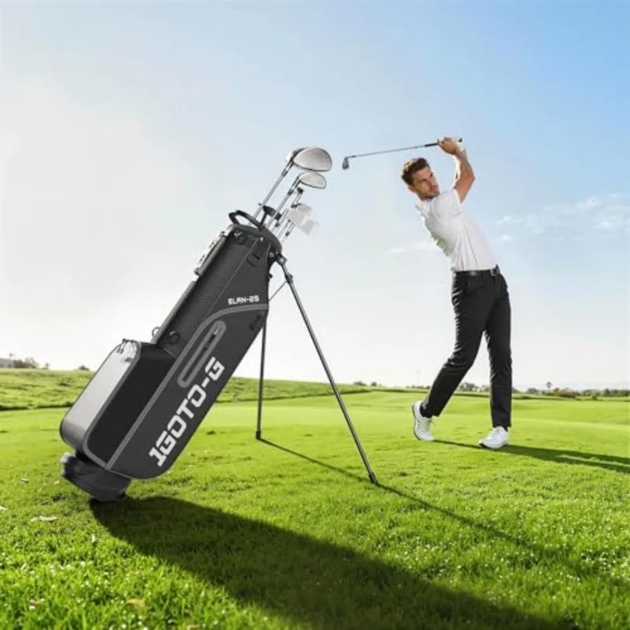 Golf clubs set for men and women: stainless steel, black/silver, complete 9-piece set with stand bag, rain hood, driver, hybrid