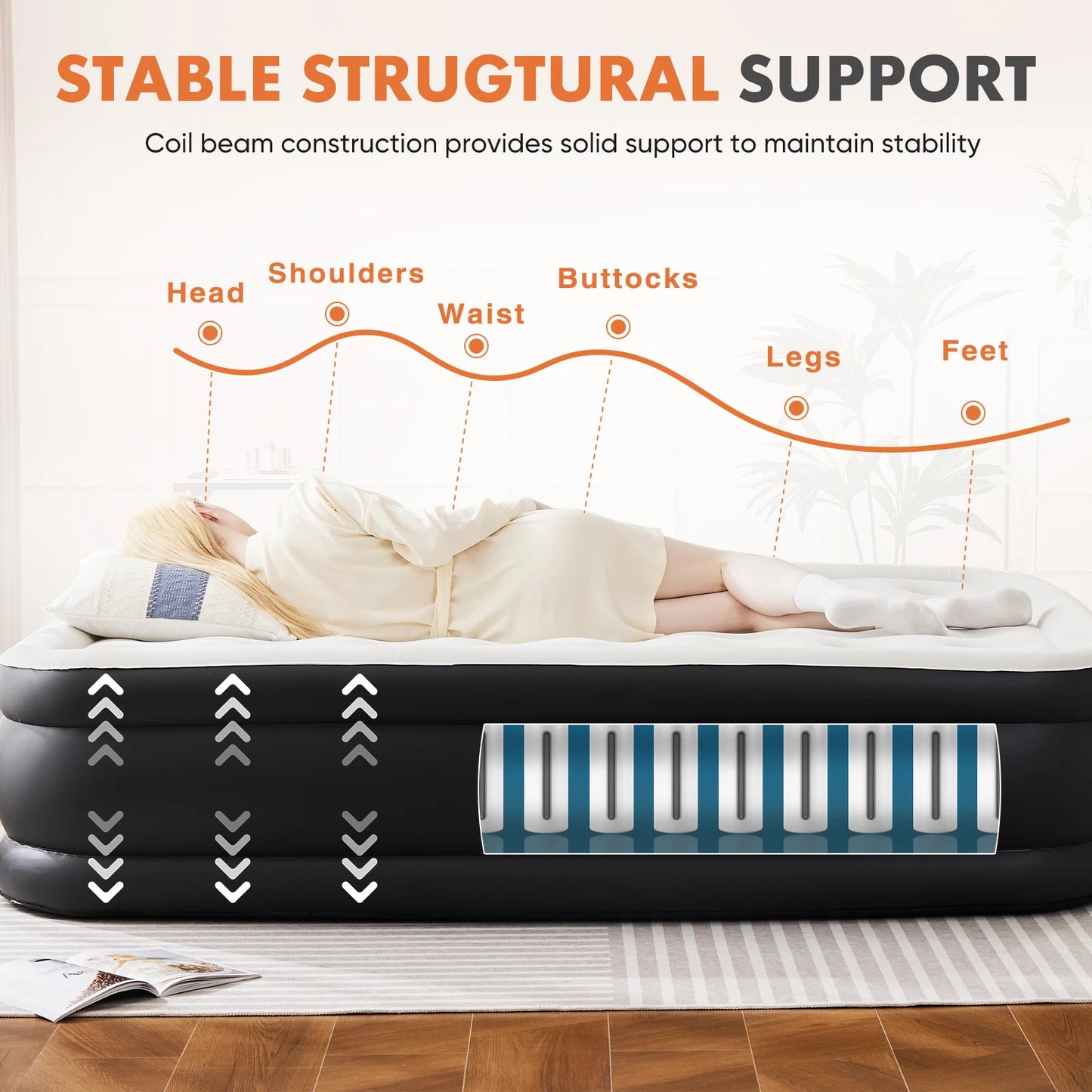 Air Mattress With Built In Pump Non Slip Bottom 660Lb