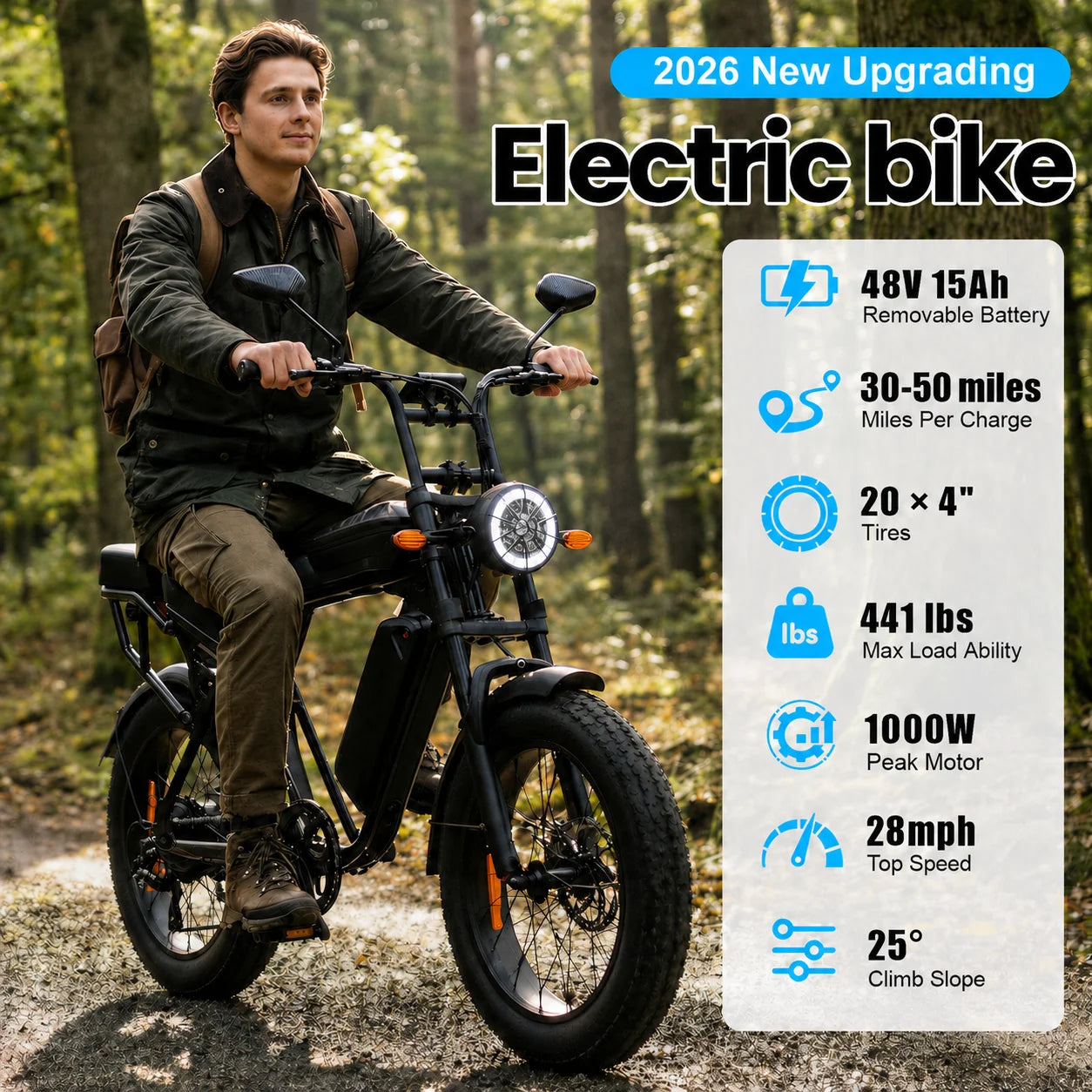EOEOTWO 1000W Fat Tire Electric Bike For Adults 48V Battery