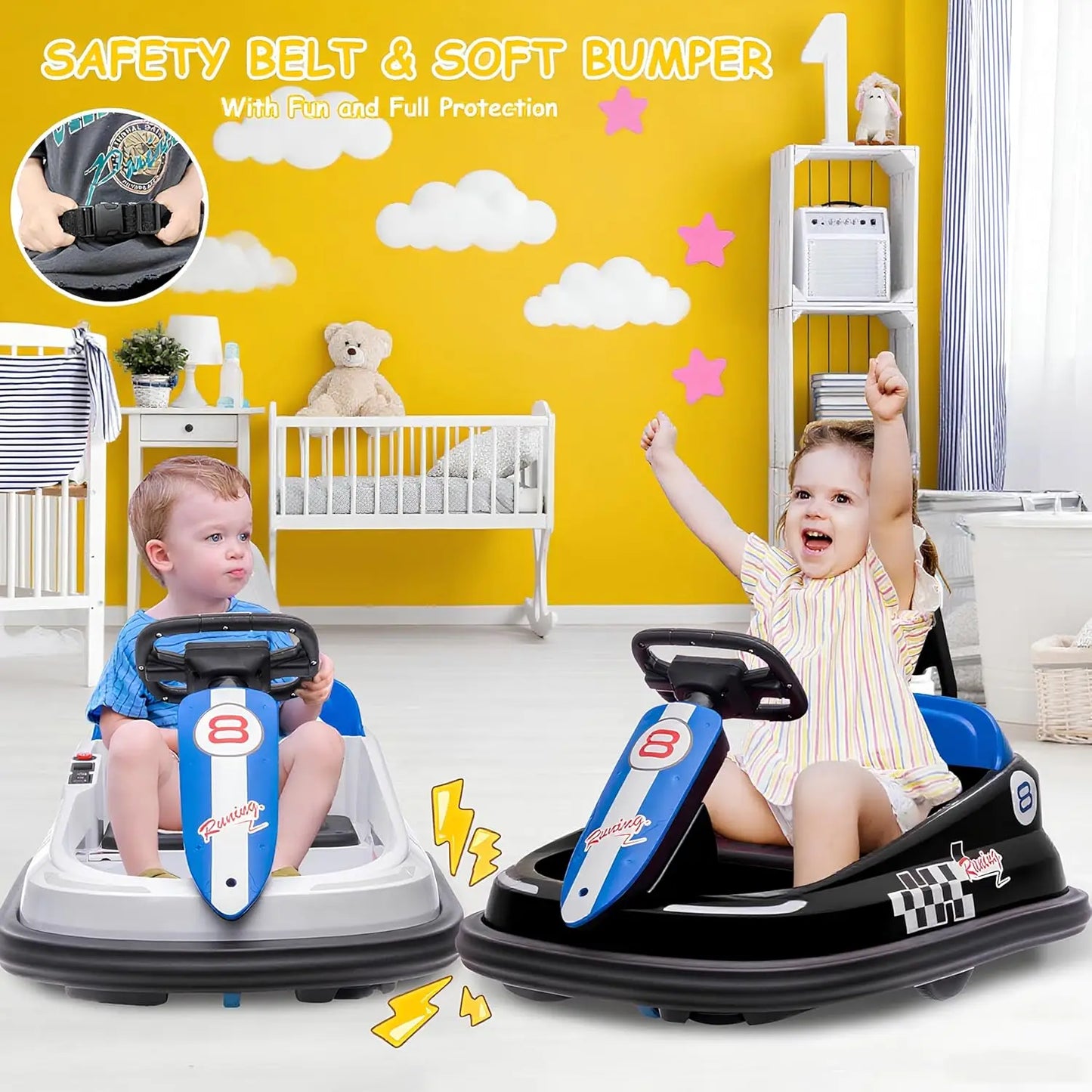 HiMISS 6V Toddler Bumper Car Ride On Toy With Spin