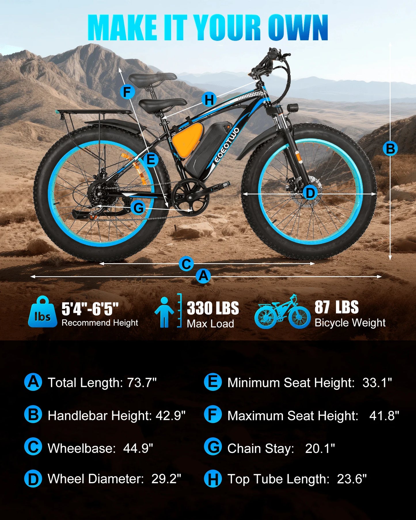 EOEOTWO 1500W Fat Tire Electric Bike 70 Mile Range