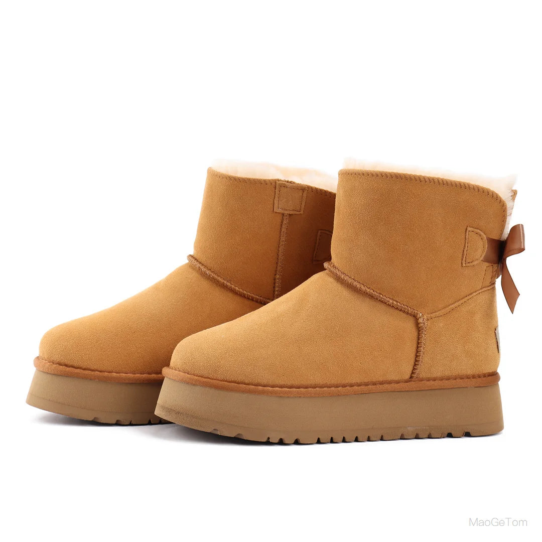 Children Winter Snow Boots with Bow and Thick Platform Sole