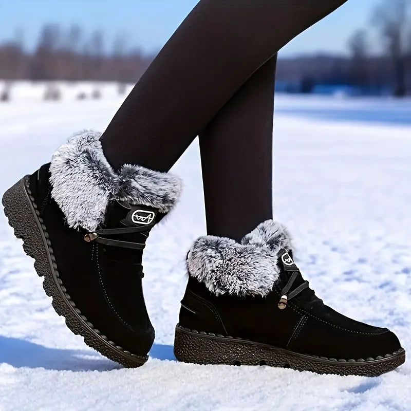 Women Suede Winter Ankle Snow Boots With Furry And Rubber Soles
