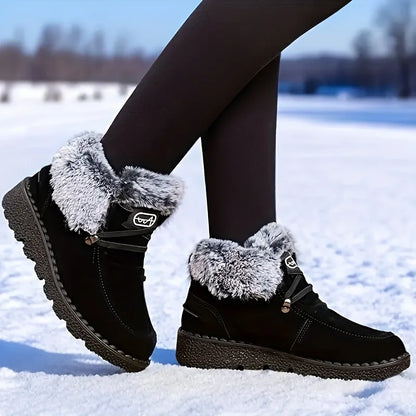 Women Suede Winter Ankle Snow Boots With Furry And Rubber Soles