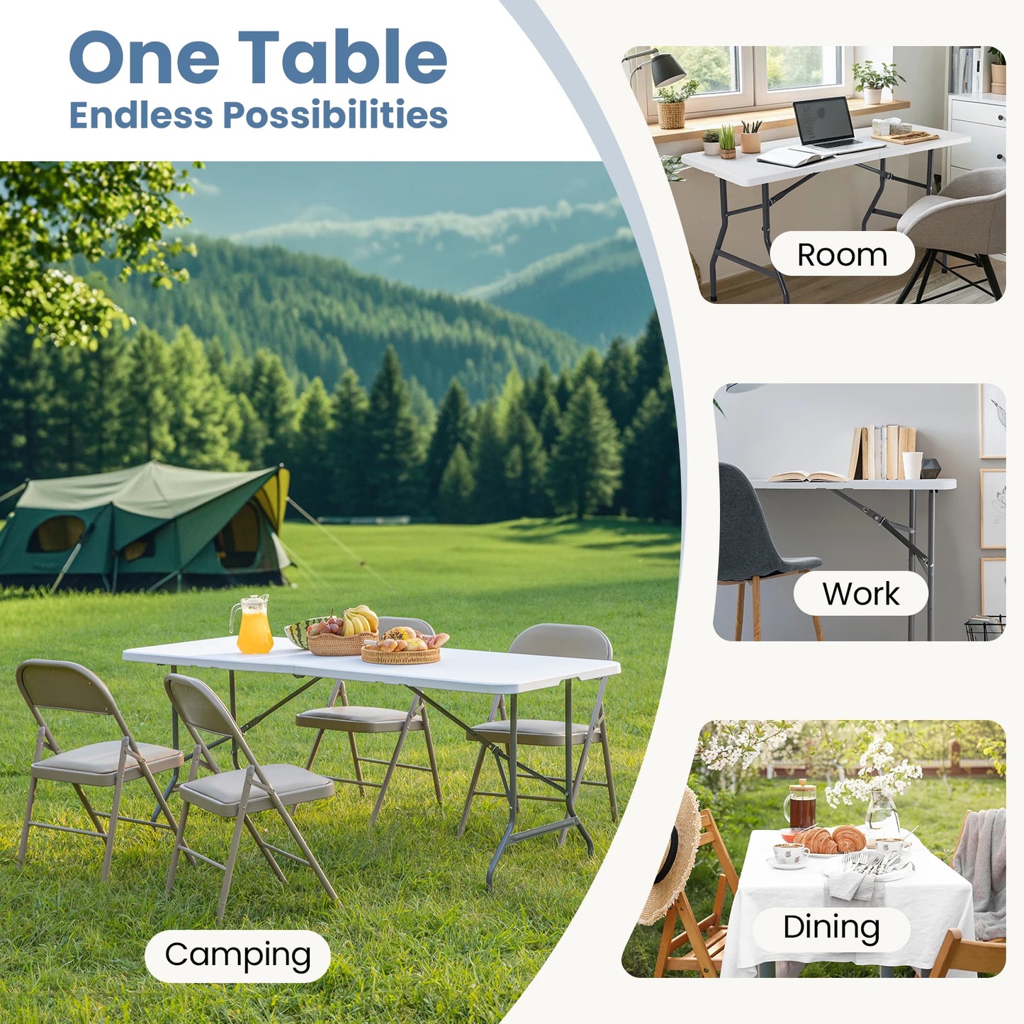 JHK Portable Folding Outdoor Camping Table Heavy Duty Foldable Carrying Handle