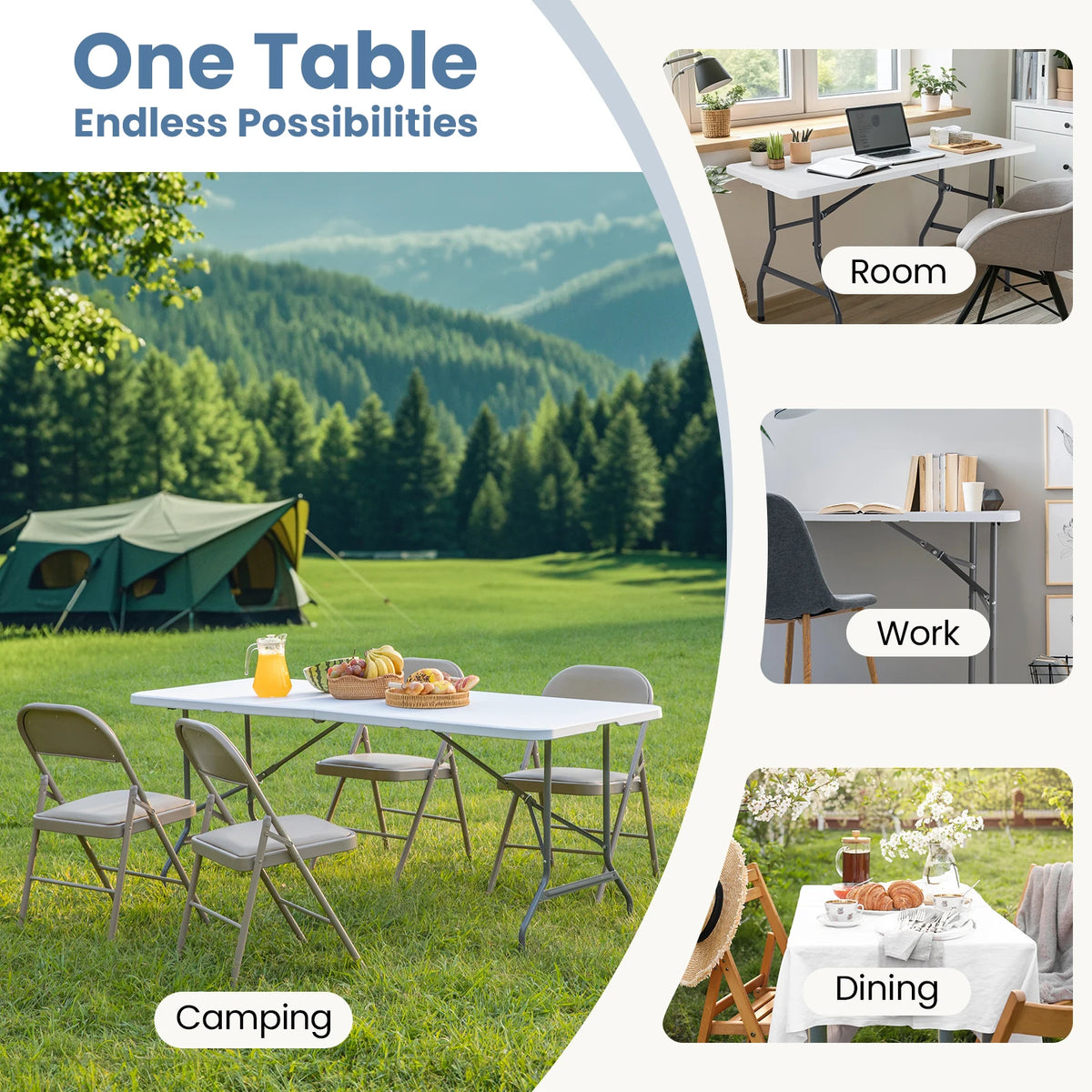 JHK Heavy Duty Folding Camping Table With Carry Handle