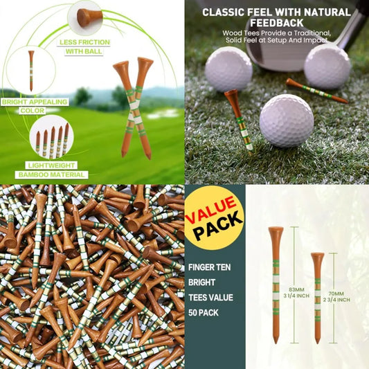 Golf Tees Wood Inch Value 50/10 Count, Durable Tees with Bright Colored Stripes for Consistent Height, 70mm 83mm Long Tees Idea