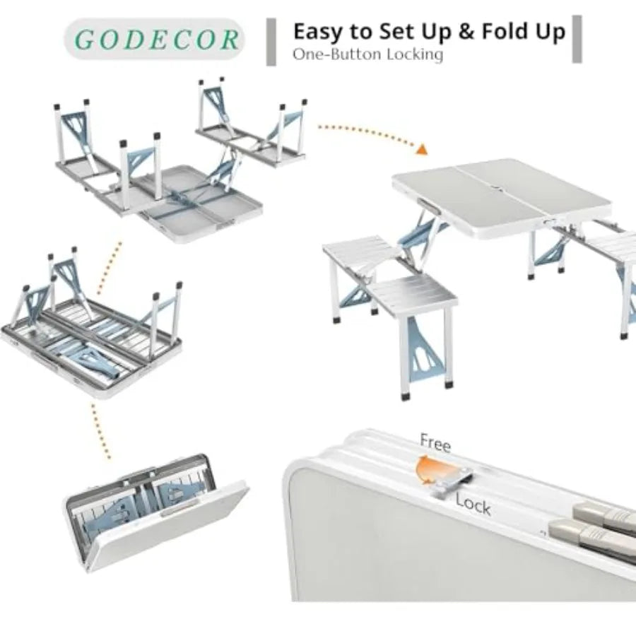 Folding Camping Table With Chairs Aluminum Frame For Outdoor Use