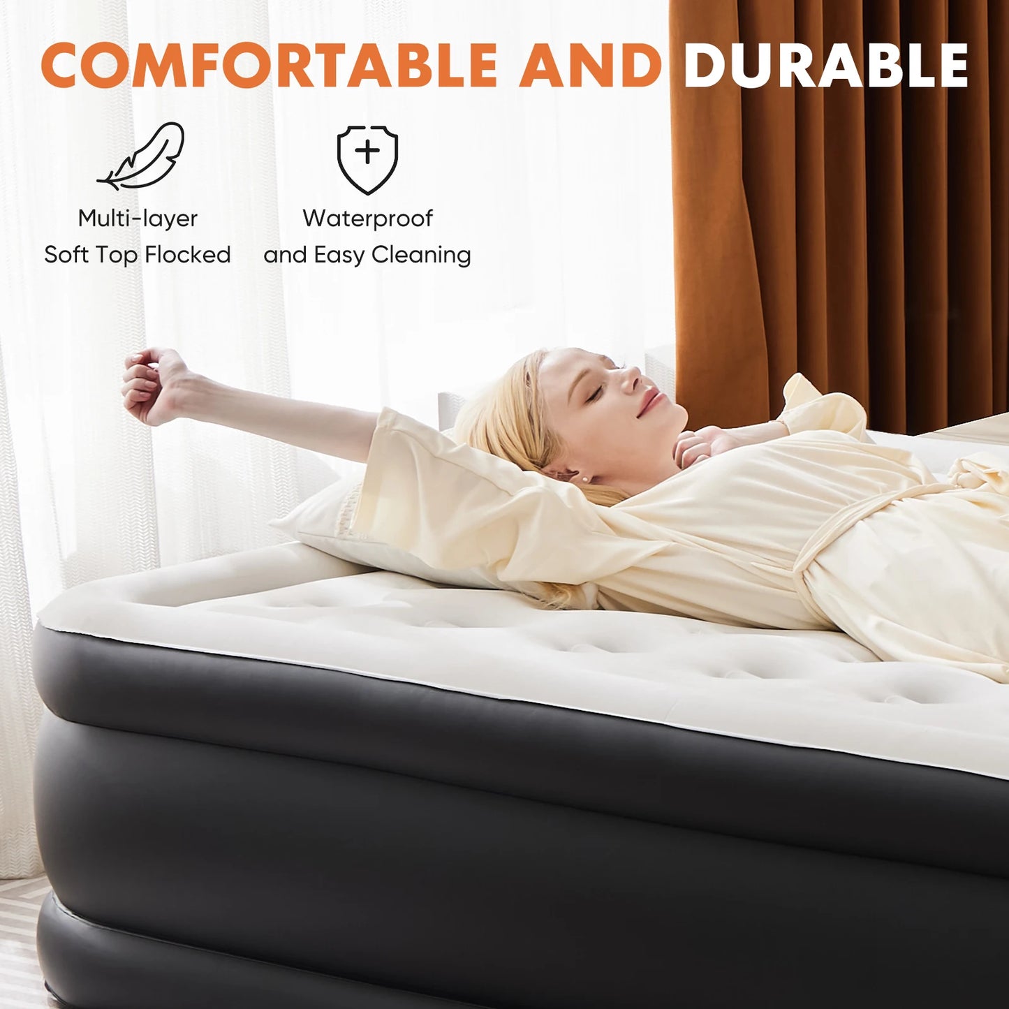 JHK Air Mattress With Non Slip Bottom For Home And Camping 660 Lbs Capacity