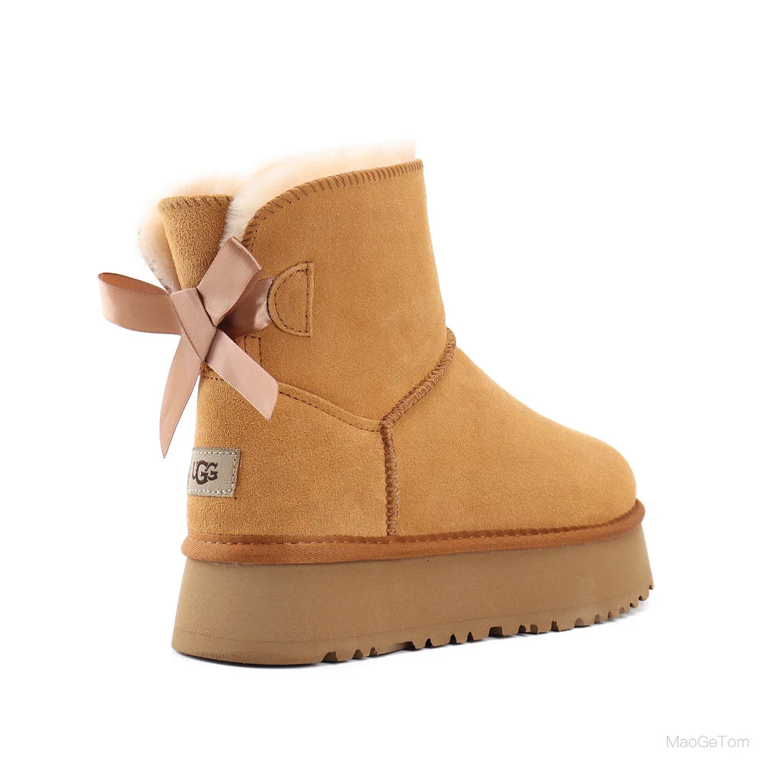 Children Winter Snow Boots with Bow and Thick Platform Sole