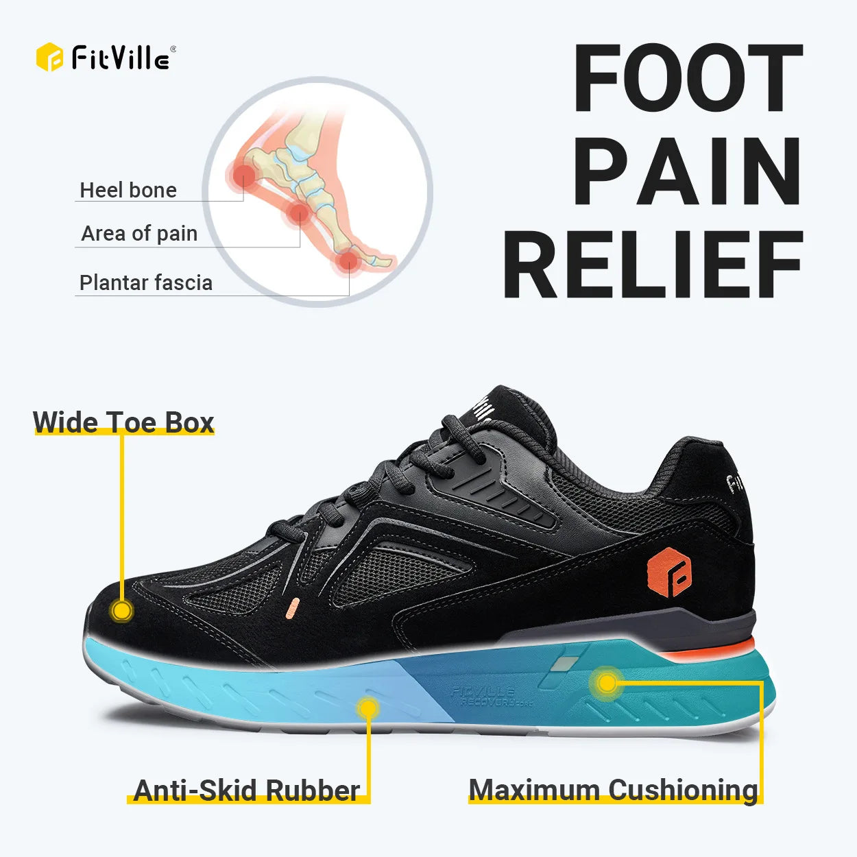 Fitville Men Lightweight Walking Shoes With Arch Support And Heel Relief