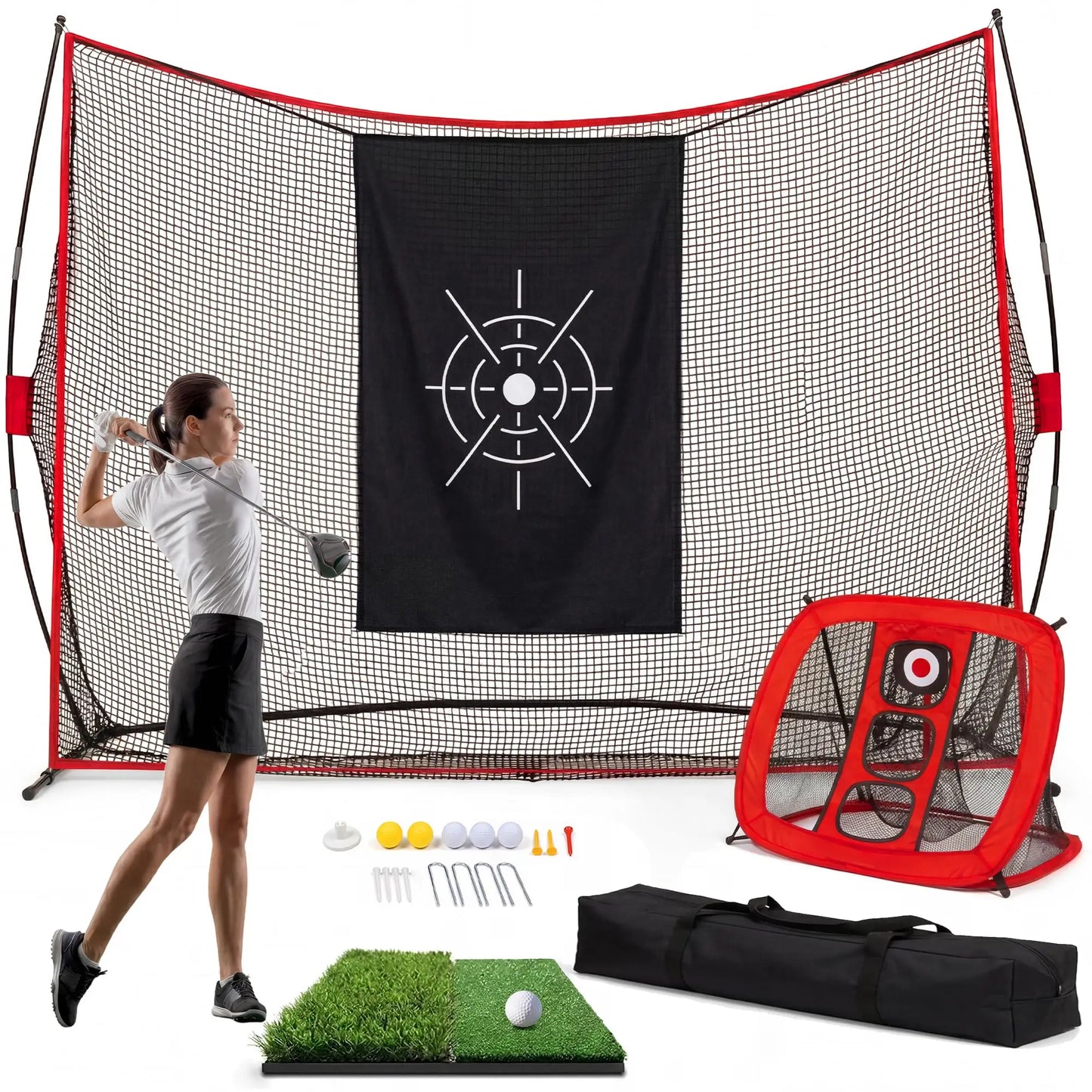 HiMISS Golf Practice Net With Chipping Goal Carry Bag