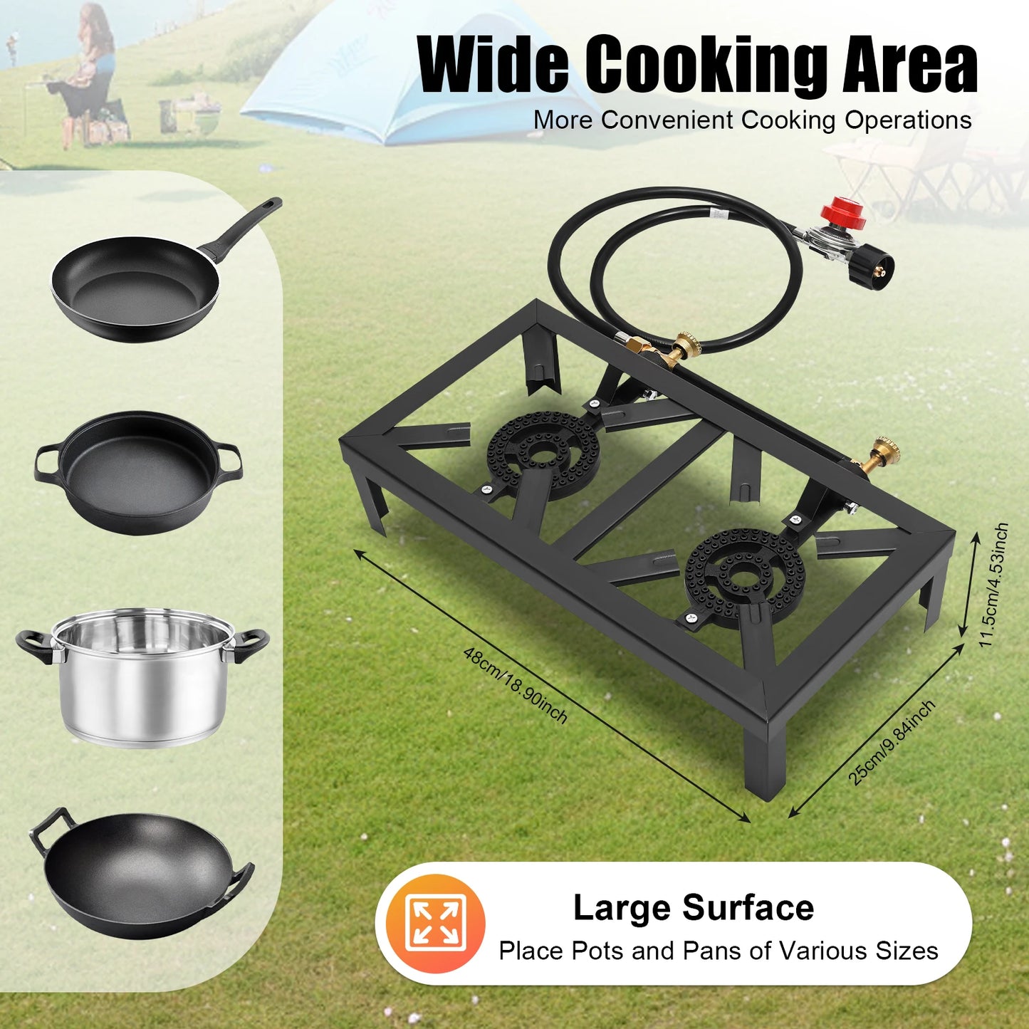 Double Burner 8000W Portable Outdoor Gas Stove With Regulator Hose