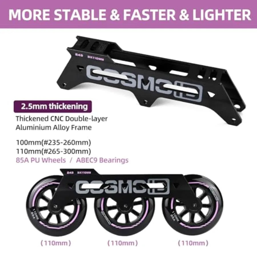 Unisex Inline Skate High Performance Three-Wheel 110mm Metal Frame