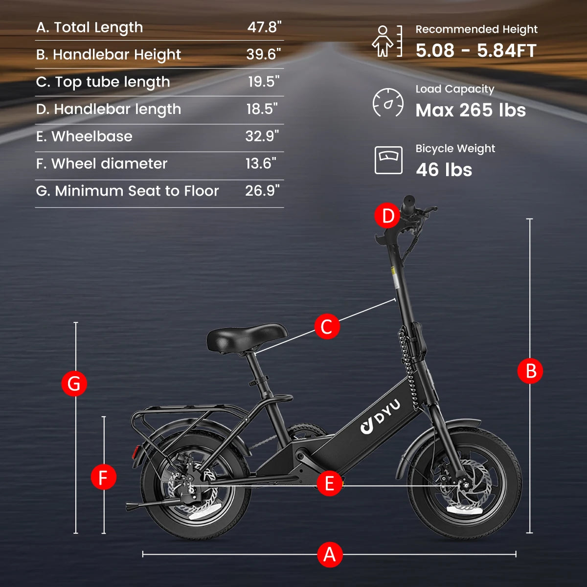 Dyu Folding City Electric Bicycle 500W Motor 36V Battery
