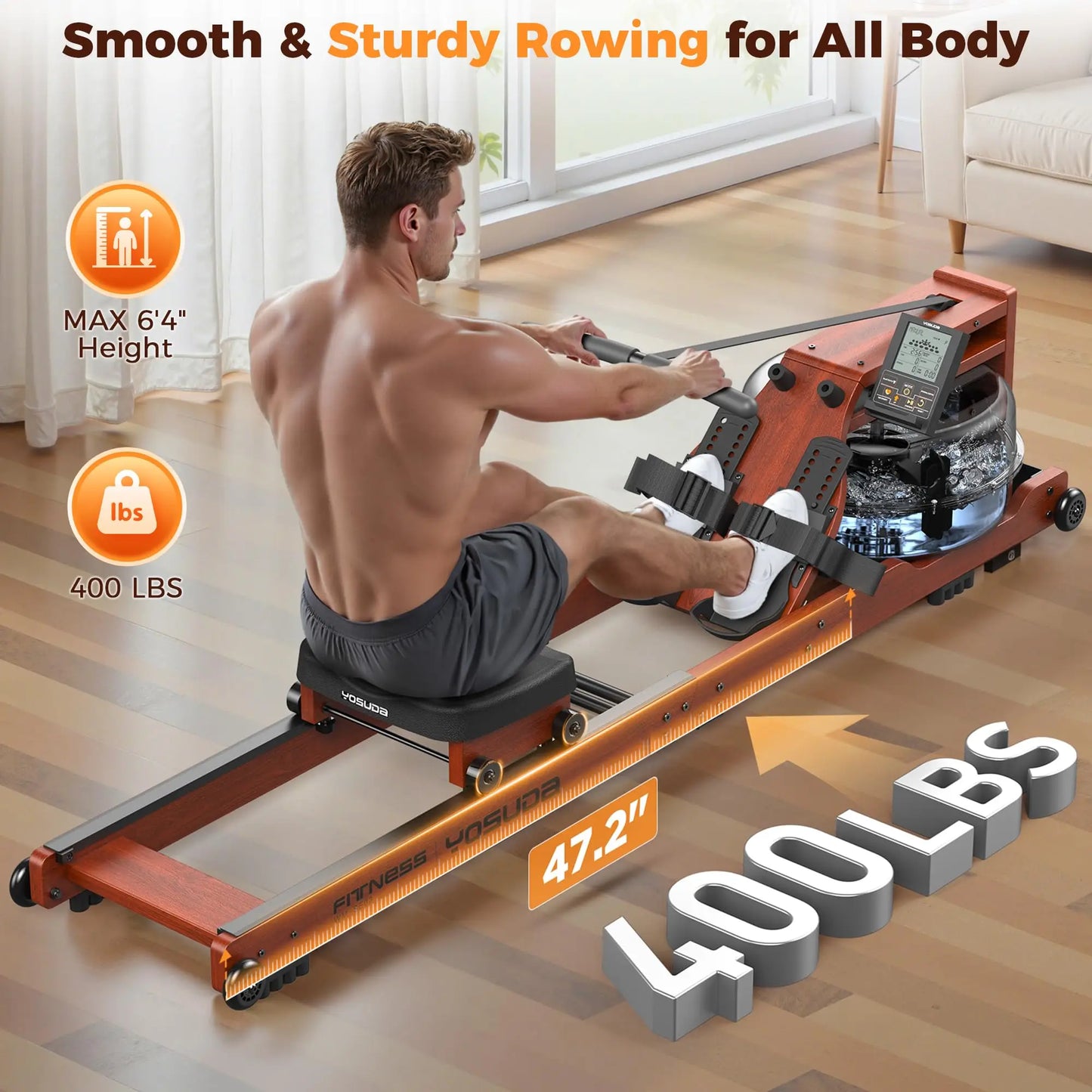 YOSUDA Water Rowing Machine For Home Use Foldable With Monitor