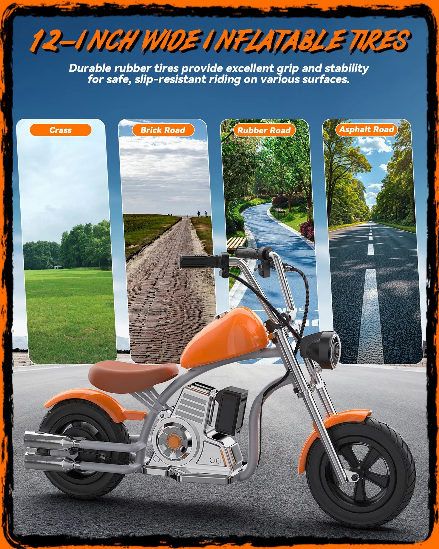 Kids Electric Motorcycle, 18V Electric Dirt Bike for Kids, 160W Motor 10MPH Fast Speed Retro Motocross with LED Lights,Orange