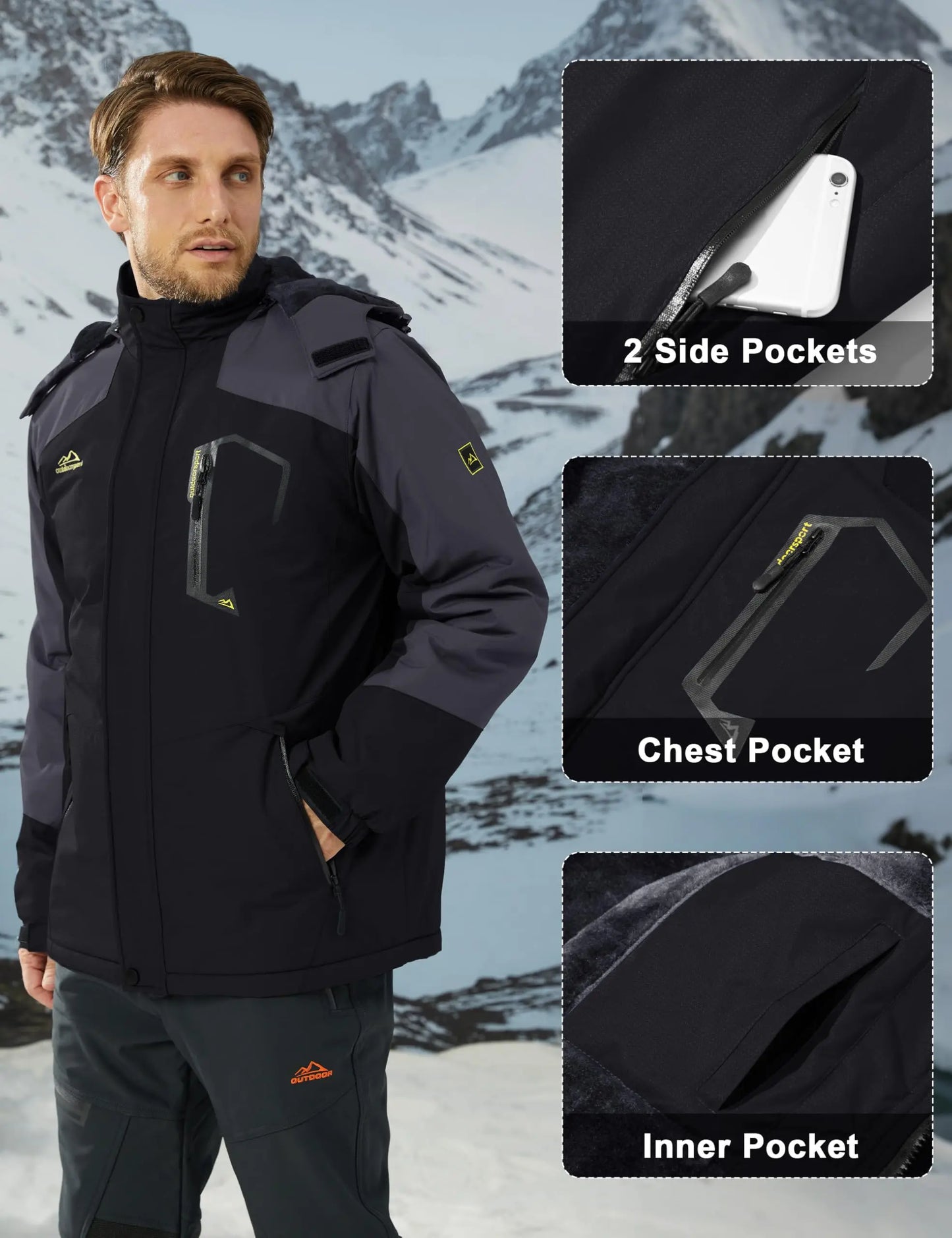 Cavva Men Water Resistant Fleece Lined Winter Ski Jacket